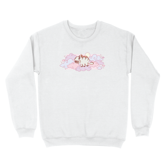 8 clouds with color variation of light blue, light pink and purple . Appa is located in the middle with aang on top. With a small moon adjacent to appa. Small stars around the design to bring it together.